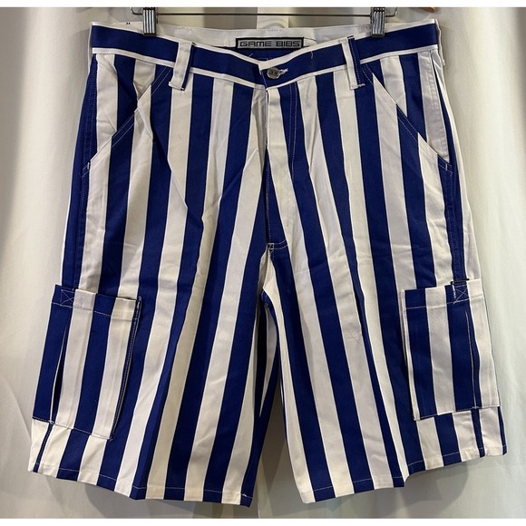 Game Bibs Striped Blue Tailgate Cargo Shorts Size 34 NWT‎ - Picture 1 of 7